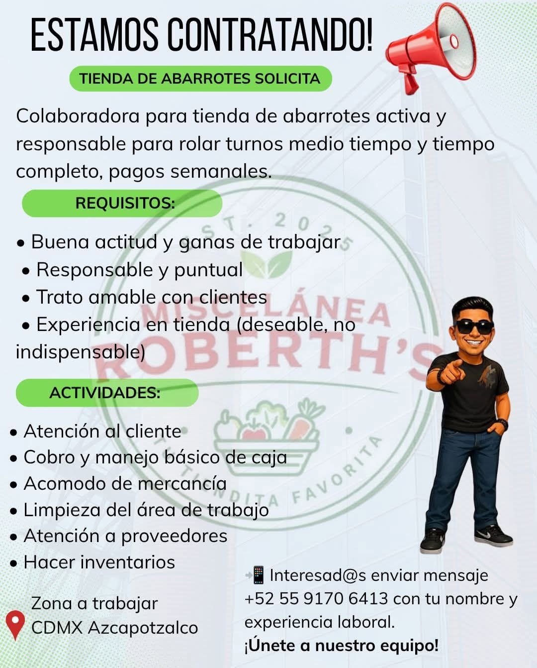 Colaboradora para tienda de abarrotes