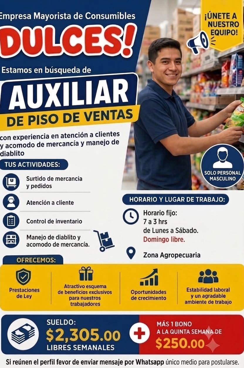 Auxiliar de Piso de Ventas