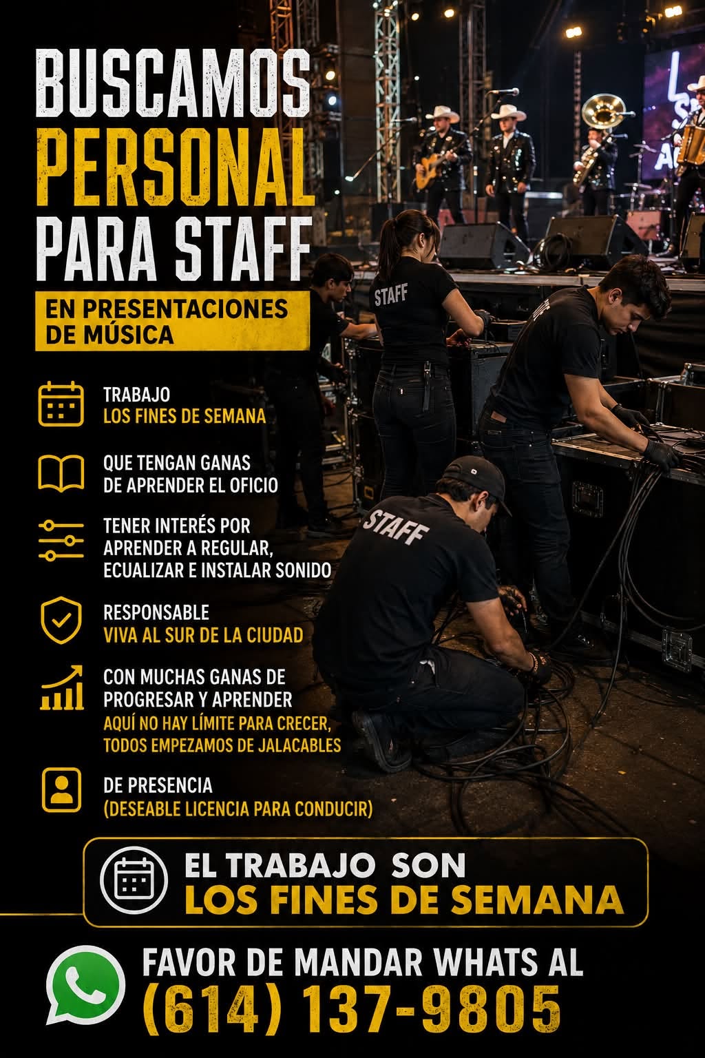 Personal para Staff en Presentaciones de Música