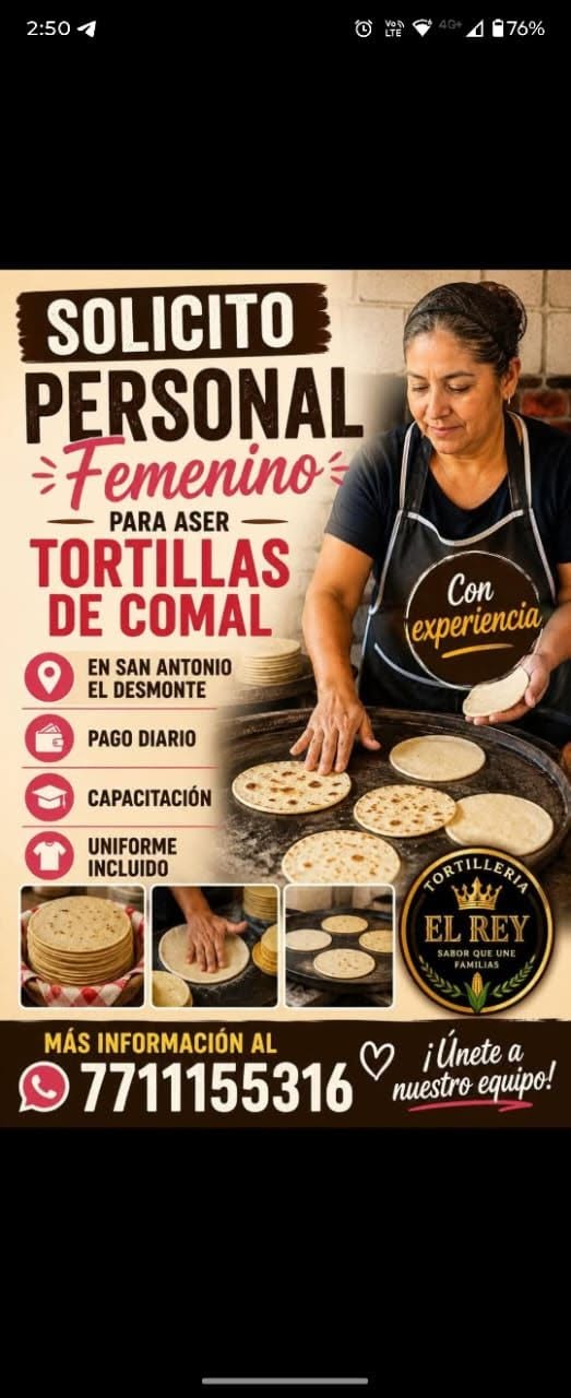 Personal para hacer tortillas de comal