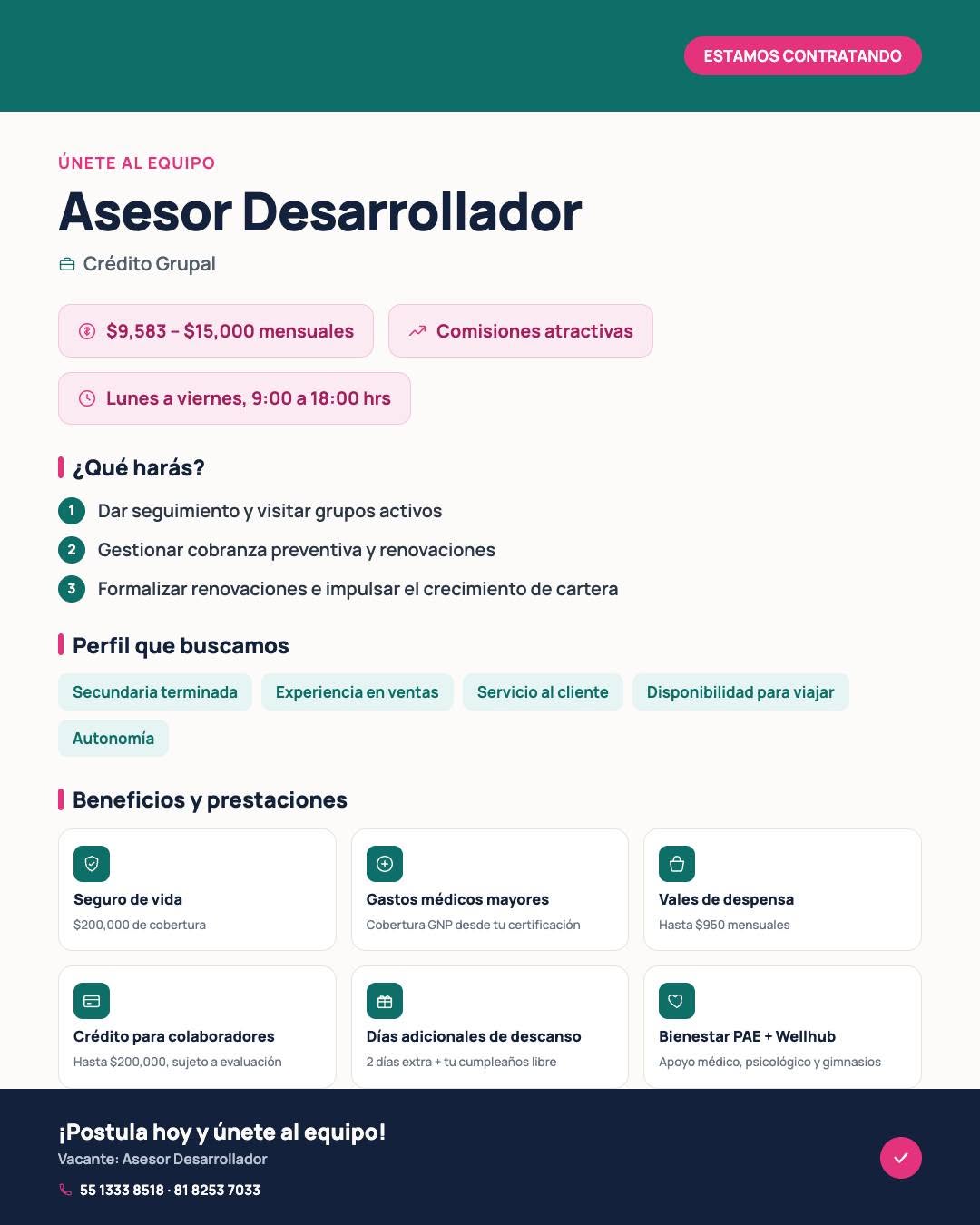 Asesor Desarrollador de Crédito Grupal