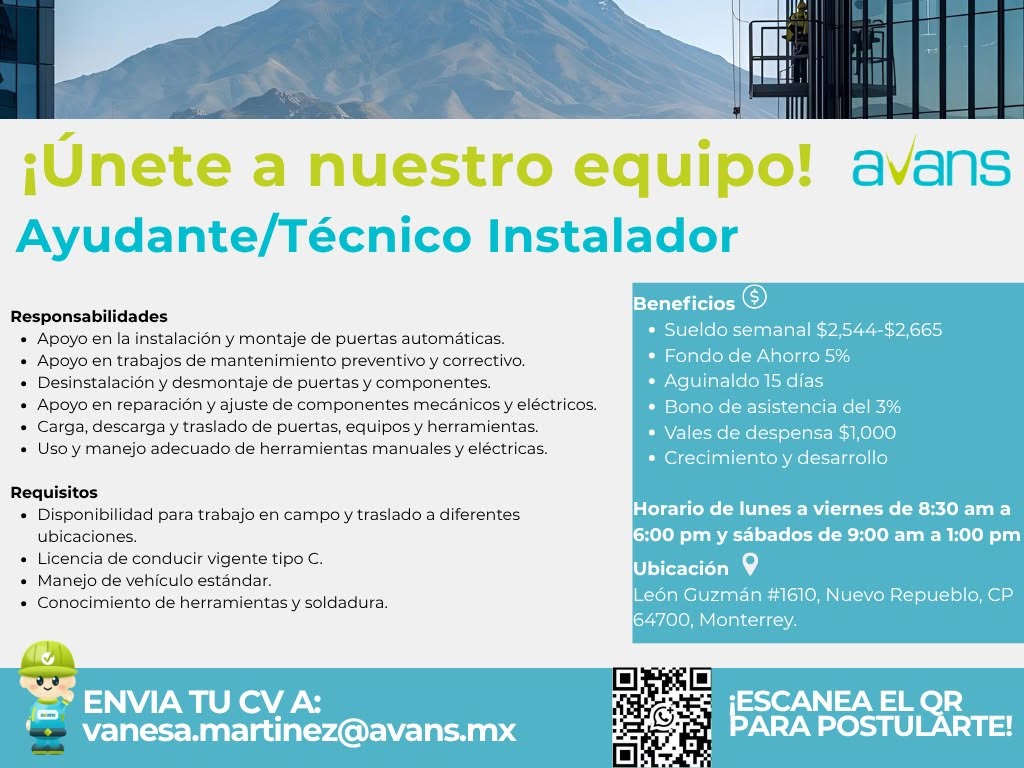Ayudante/Técnico Instalador de Puertas Automáticas