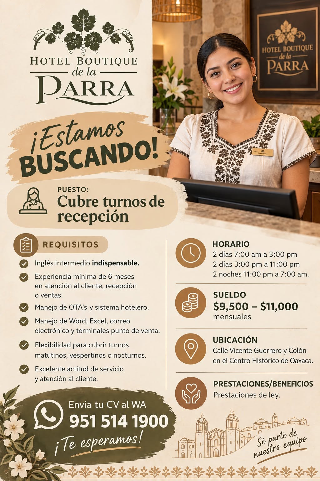 Recepcionista Cubreturnos