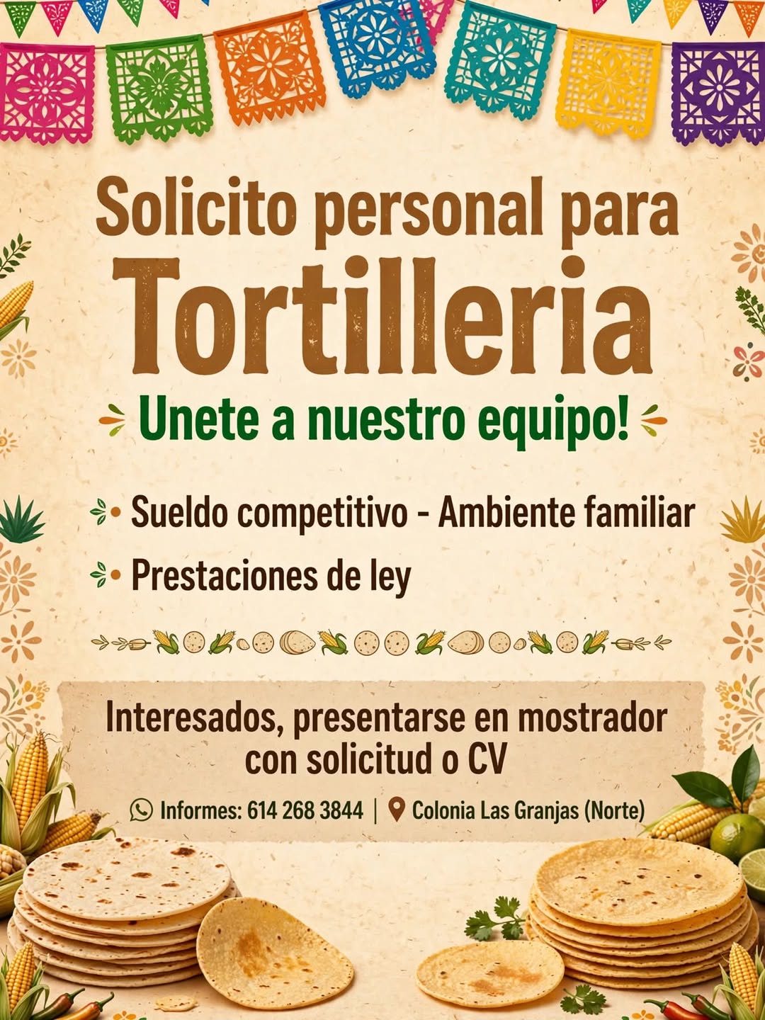 Personal para Tortillería