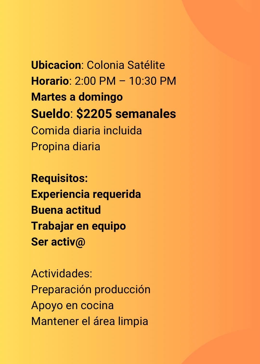 Ayudante de Cocina