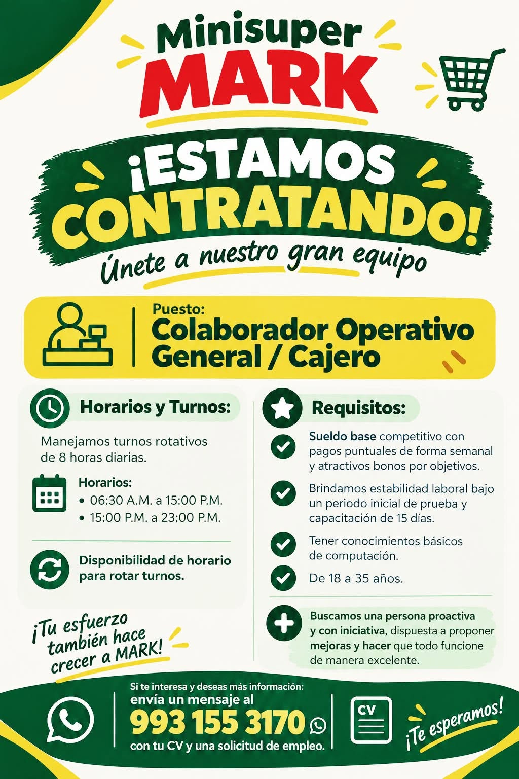 Colaborador Operativo General / Cajero