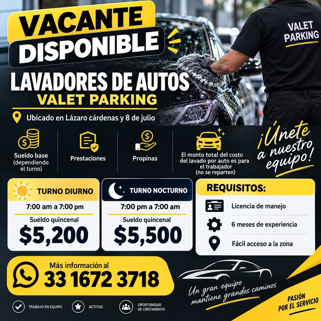 Lavador de Autos / Valet Parking Diurno