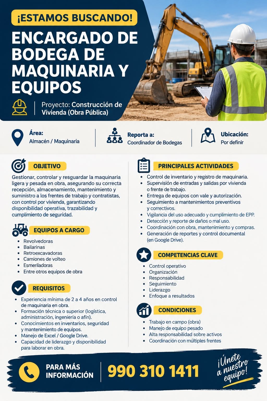 Encargado de Bodega de Maquinaria y Equipos de Obra