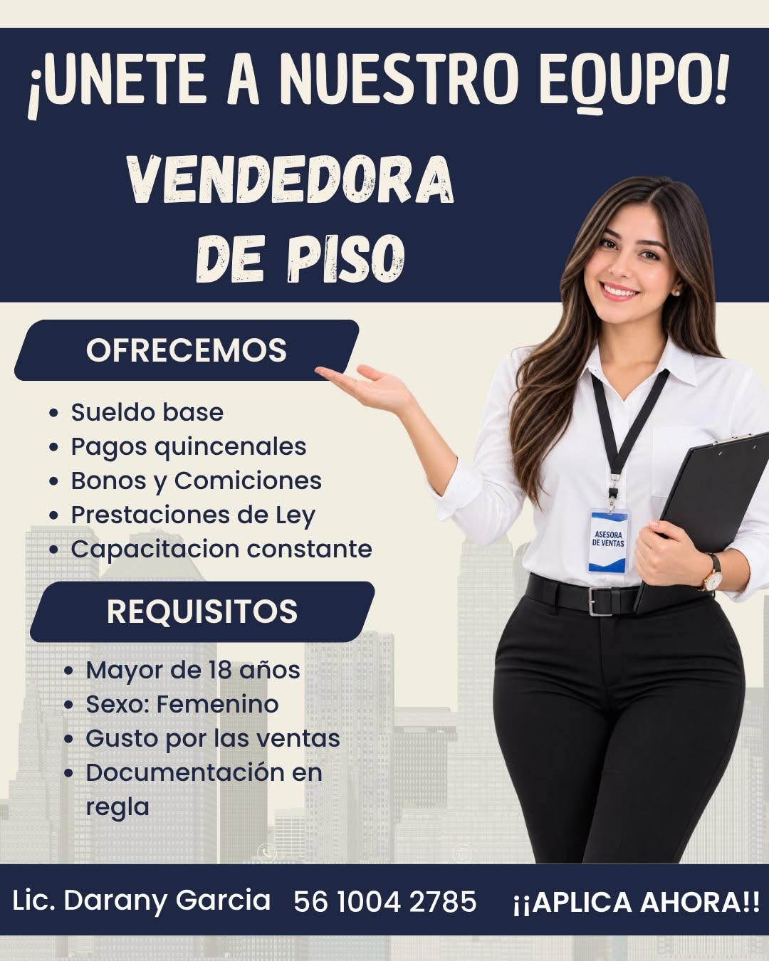 Vendedora de Piso de Venta