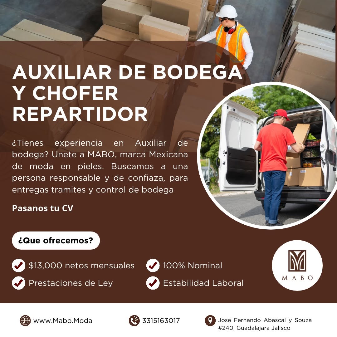 Auxiliar de Bodega con licencia de Chofer