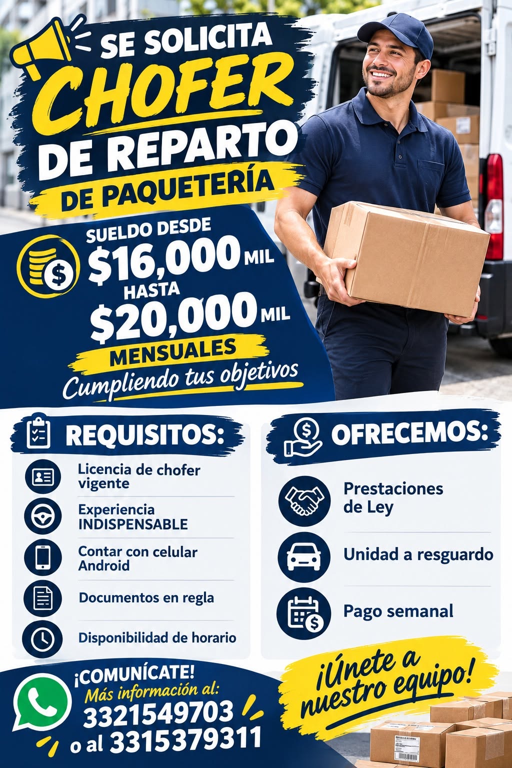 Chofer Repartidor de Paquetería