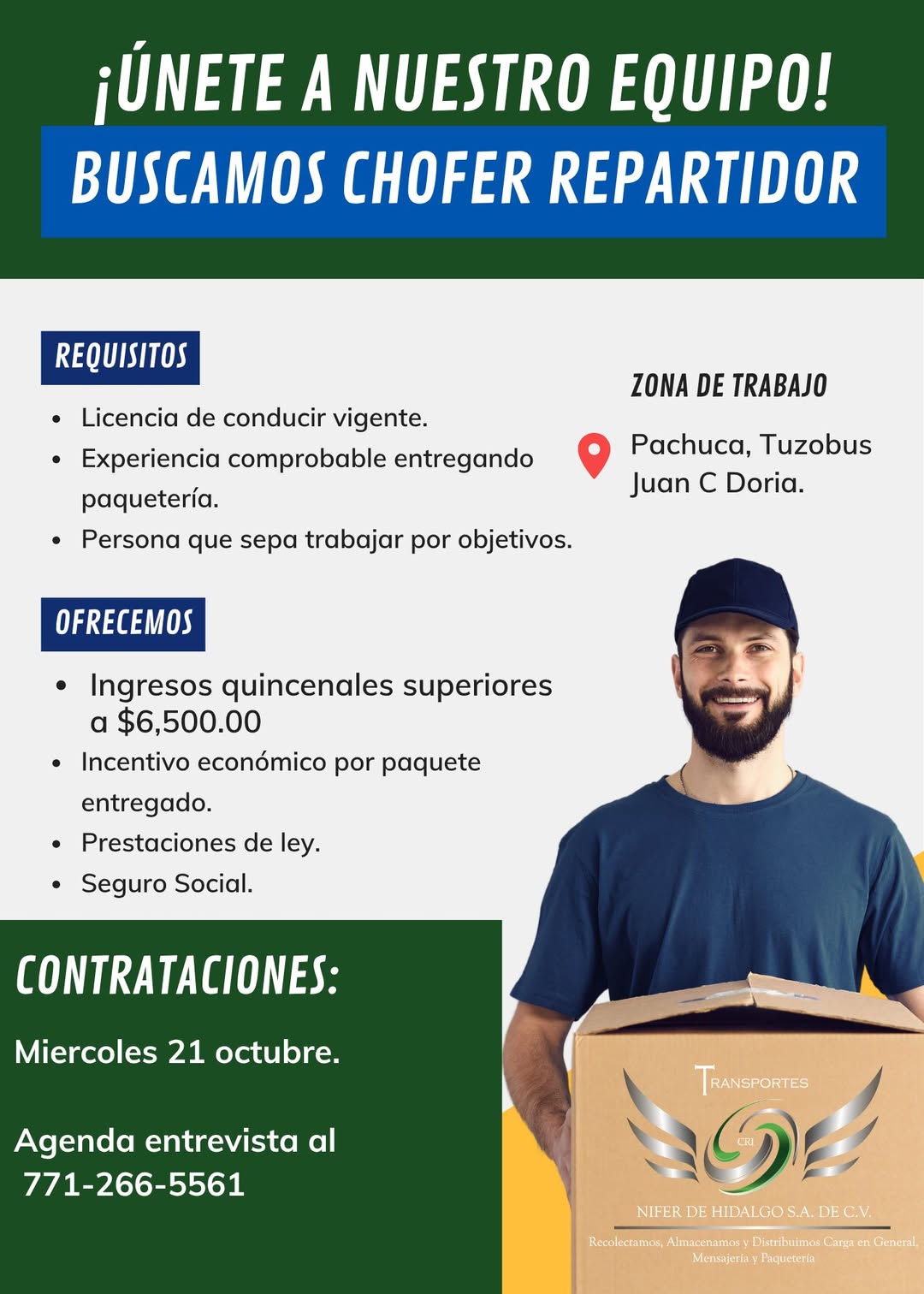 Chofer Repartidor de Paquetería