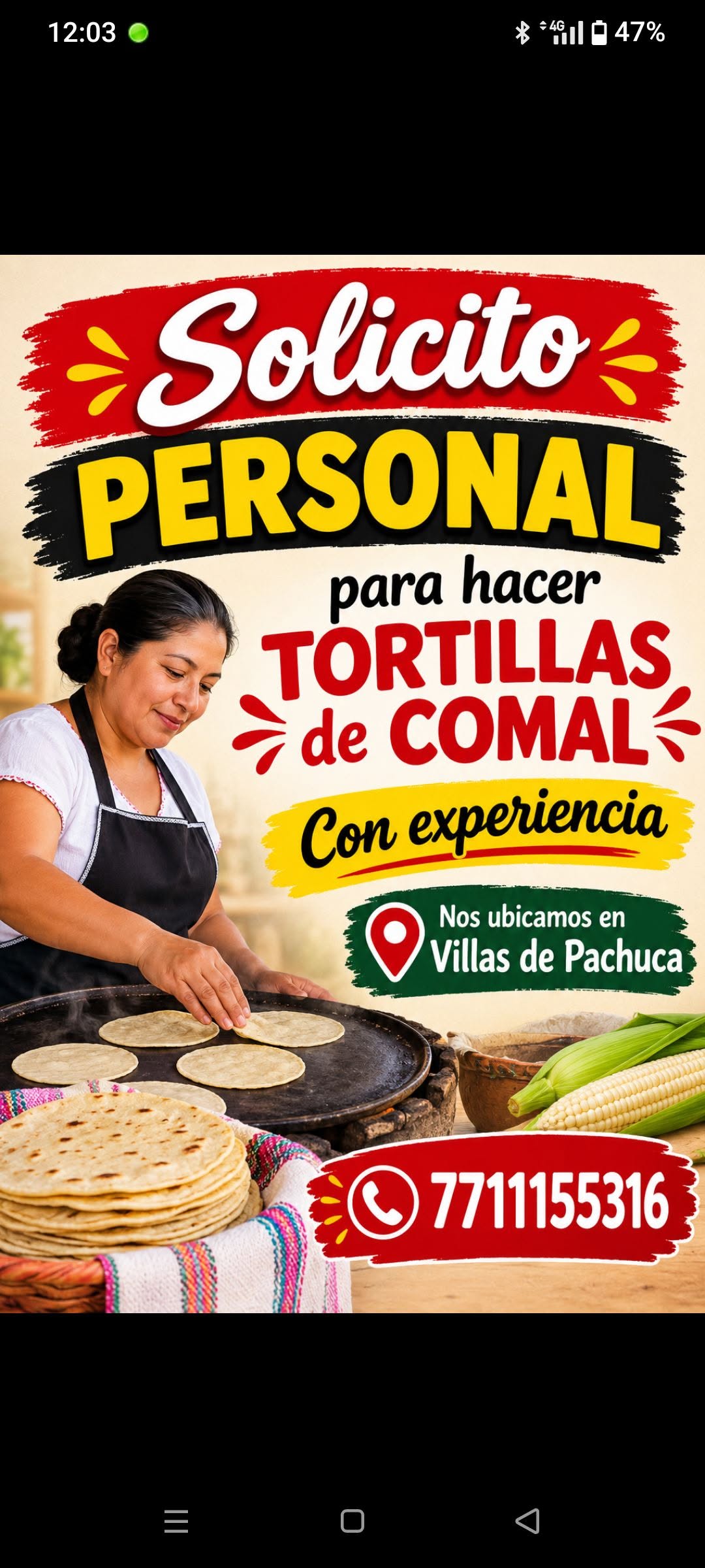 Personal para hacer tortillas de comal
